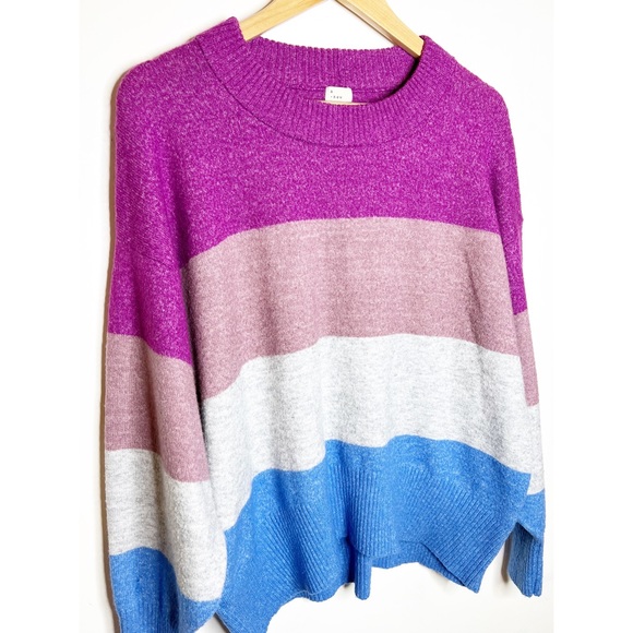 a new day Sweaters - Color Block Oversized Striped Crew Neck Sweater Size L